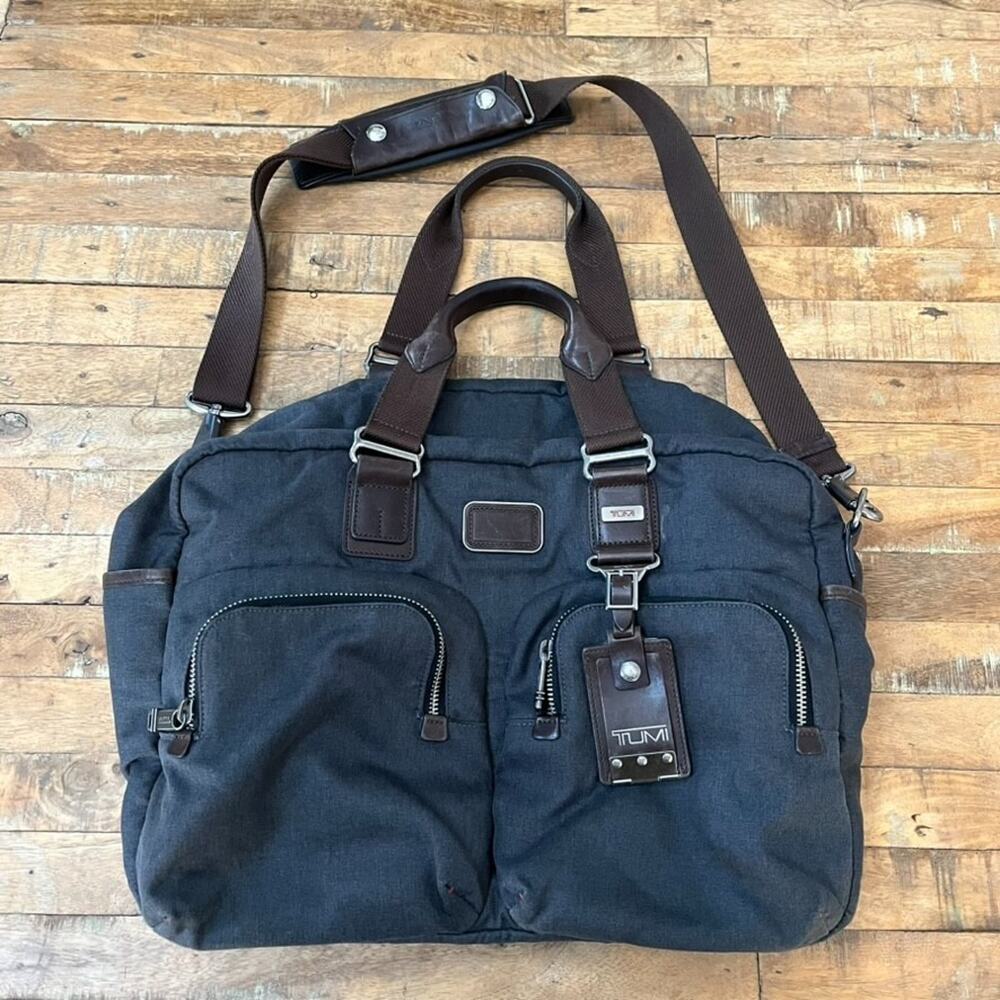 TUMI 2234OATH Alpha Bravo Everett Briefcase Weekend Bag Canvas Leather Navy